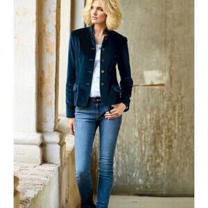 Peruvian Connection Velveteen Windermere Jacket US16 L/XL Navy Blue Blazer EUC